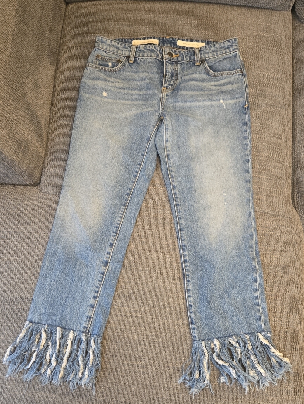 Pilcro Hyphen Frayed Hem Straight Leg Jeans Size 26